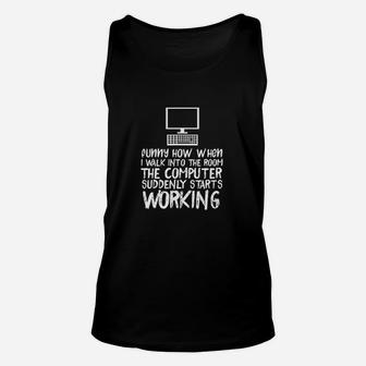 Funny Computer Starts Working Information Technology It Unisex Tank Top | Crazezy