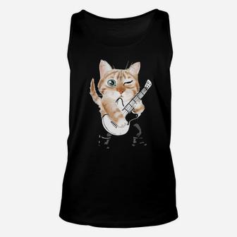 Funny Distressed Retro Vintage Cat Playing Music Unisex Tank Top - Monsterry