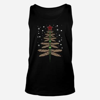 Funny Dragonfly Christmas Tree Ornaments Leopard Red Plaid Sweatshirt Unisex Tank Top | Crazezy
