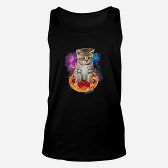 Funny Galaxy Cat Space Cat Eat Pizza And Taco Unisex Tank Top | Crazezy DE