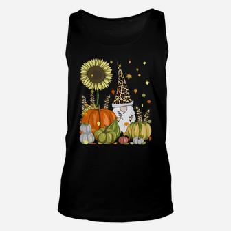 Funny Gnome Leopard & Pumpkin Sunflower Autumn Thanksgiving Unisex Tank Top | Crazezy UK