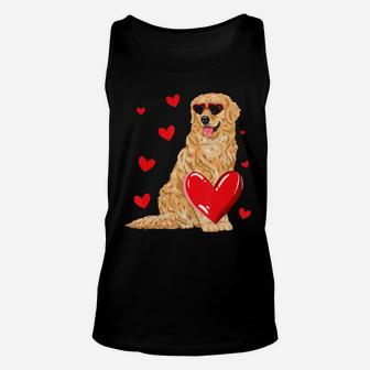 Funny Golden Retriever Heart Valentines Day Gift Dog Lover Unisex Tank Top - Monsterry