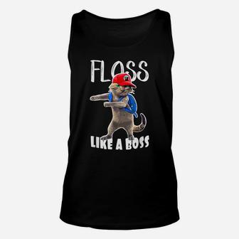 Funny Graphic T Shirt Flossing School Cat Floss Like A Boss Unisex Tank Top | Crazezy