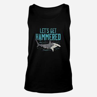 Funny Hammerhead Shark Drinking Pun Lets Get Hammered Party Unisex Tank Top - Thegiftio UK