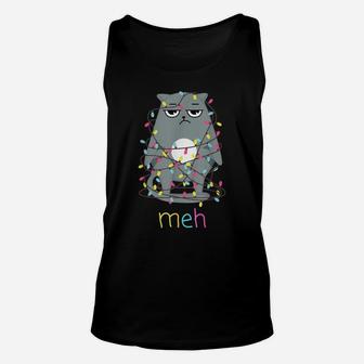 Funny Meh Cat Christmas Lights Shirt For Cat Lovers Unisex Tank Top | Crazezy