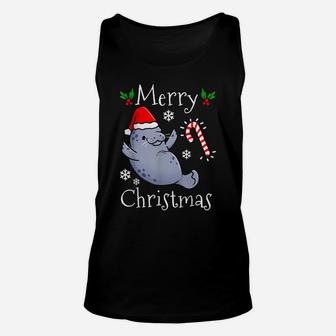 Funny Merry Christmas Manatee Candy Cane Unisex Tank Top | Crazezy