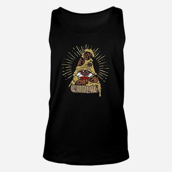 Funny Pizza All Seeing Eye Pepperoni Pizza Slice Unisex Tank Top | Crazezy CA