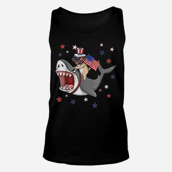 Funny Pug Shark 4Th Of July Dog Mom Dad Puppy Lover Unisex Tank Top | Crazezy CA