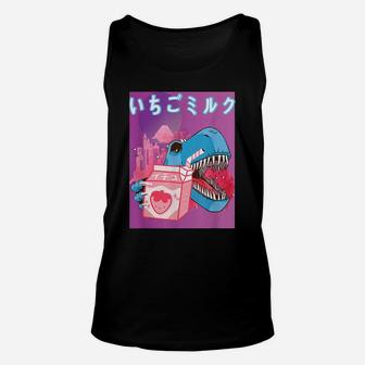 Funny Retro 90S Kawaii Strawberry Milk Shake T-Rex Carton Unisex Tank Top | Crazezy