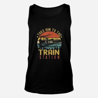 Funny Retro Vintage Style Take Him To The Train Station Unisex Tank Top | Crazezy