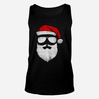 Funny Santa Claus Face Sunglasses With Hat Beard Christmas Unisex Tank Top | Crazezy