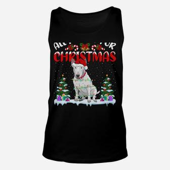 Funny Santa Hat All I Want For Christmas Is A Bull Terrier Unisex Tank Top | Crazezy