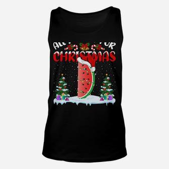 Funny Santa Hat All I Want For Christmas Is A Watermelon Unisex Tank Top | Crazezy
