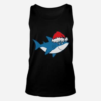 Funny Shark With Santa Hat Cute Shark Love Sharks Christmas Unisex Tank Top | Crazezy
