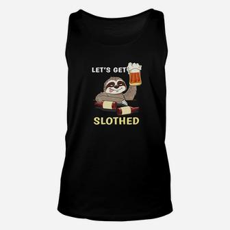 Funny Sloth Drinking Lets Get Slothed Beer Pun Party Unisex Tank Top - Thegiftio UK