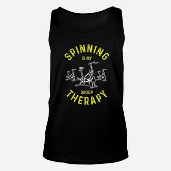 Funny Spin Class Spinning Is My Group Therapy Unisex Tank Top | Crazezy AU