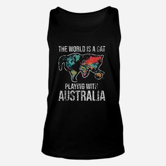 Funny The World Is A Cat Playing With Australia Unisex Tank Top | Crazezy