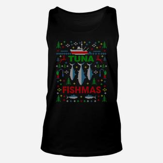 Funny Tuna Fishing Ugly Christmas Sweater Party Shirt Gifts Unisex Tank Top | Crazezy