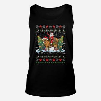 Funny Ugly Xmas Santa Riding Golden Retriever Dog Christmas Sweatshirt Unisex Tank Top | Crazezy