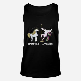 Funny Unicorn Before Wine After Wine Design Dancing Pole Unisex Tank Top | Crazezy