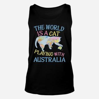 Funny World Is A Cat Playing Map Unisex Tank Top | Crazezy AU