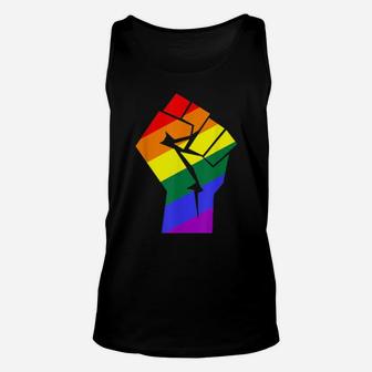 Gay Pride Lgbtq Rainbow Flag Resist Fist Gay Rights Equality Unisex Tank Top - Monsterry