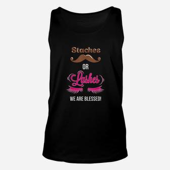 Gender Reveal Staches Or Lashes We Are Blessed Unisex Tank Top - Thegiftio UK