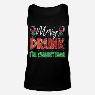 Glass Of Red Wine Merry Drunk I'm Christmas Funny Xmas Gift Sweatshirt Unisex Tank Top | Crazezy