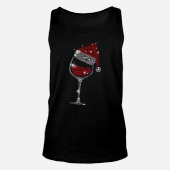 Glass Of Red Wine Santa Hat Christmas For Men Women Family Unisex Tank Top | Crazezy