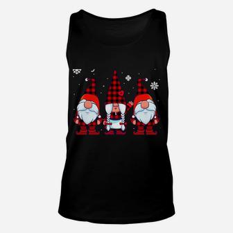 Gnome For The Holidays Buffalo Plaid 3 Gnomes Christmas Xmas Sweatshirt Unisex Tank Top | Crazezy
