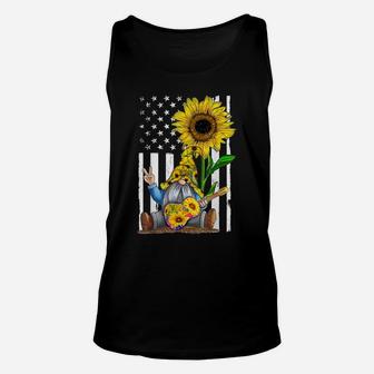 Gnome Playing Guitar Sunflower Hippie Gnomes American Flag Unisex Tank Top | Crazezy