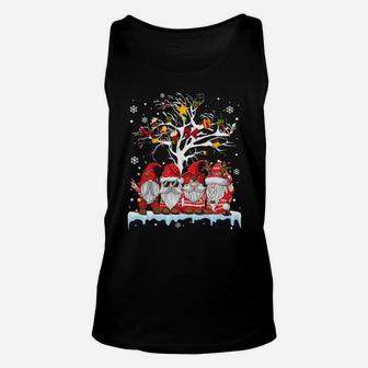 Gnomies In Red Gnome Christmas Ugly Tree Lights Snow Winter Sweatshirt Unisex Tank Top | Crazezy