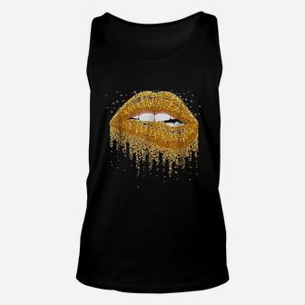 Gold Glitter Sparkle Mouth Lips Unisex Tank Top | Crazezy CA