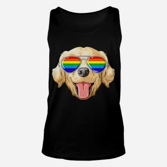 Golden Retriever Gay Pride Flag Lgbt Rainbow Sunglasses Unisex Tank Top - Monsterry AU
