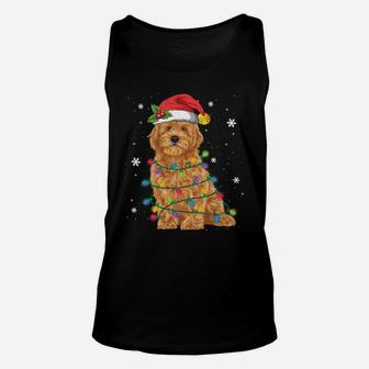 Goldendoodle Christmas Santa Hat Fairy Lights Pajama Gifts Sweatshirt Unisex Tank Top | Crazezy