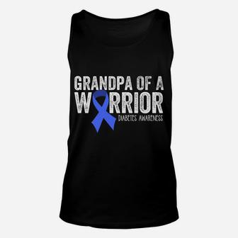 Grandpa Of A Warrior T1d Diabetic Blue Ribbon Support Gift Unisex Tank Top | Crazezy UK