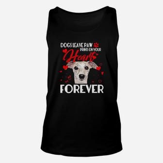 Greyhound Dogs Leave Paw Prints On Your Heart Forever Valentines Day Unisex Tank Top - Monsterry UK