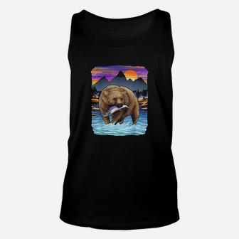Grizzly Bear Catching Salmon Alaska Fishing Nature Lover Unisex Tank Top | Crazezy