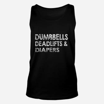 Gym Lovers Dumbbells Deadlifts And Diapers Unisex Tank Top | Crazezy
