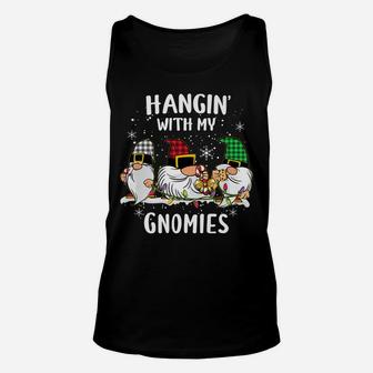 Hangin' With My Gnomies Three Gnomes Christmas Buffalo Plaid Unisex Tank Top | Crazezy CA