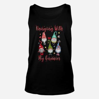 Hanging With My Gnomies Funny Gnome Plaid Christmas Gift Unisex Tank Top | Crazezy