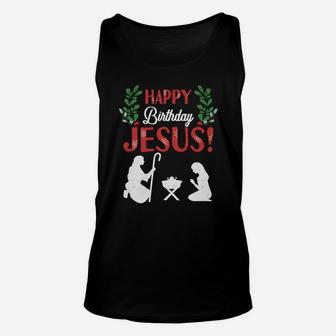 Happy Birthday Jesus Christmas Christian Manger Unisex Tank Top | Crazezy