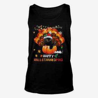 Happy Hallothanksmas Pumpkin Turkey Black Cat Lovers Gifts Unisex Tank Top | Crazezy CA