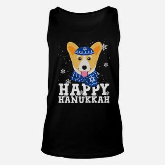 Happy Hanukkah Corgi Dog Funny Holiday Ugly Unisex Tank Top - Monsterry