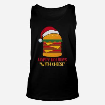 Happy Holidays With Cheese Funny Santa Hat Burger Unisex Tank Top | Crazezy AU