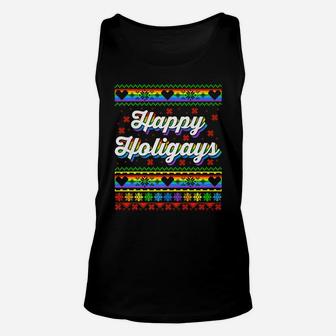 Happy Holigays Funny Lgbtq Pride Ugly Christmas Unisex Tank Top | Crazezy