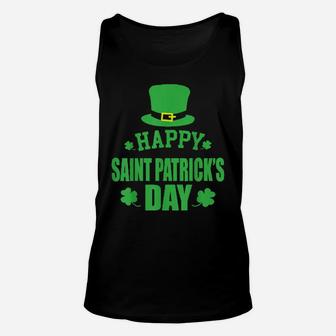 Happy St Patricks Day Irish Hat Clover Luck Leaf Unisex Tank Top - Monsterry