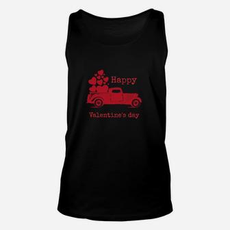 Happy Valentines Day Old Truck Red With Hearts Vintage Unisex Tank Top - Monsterry