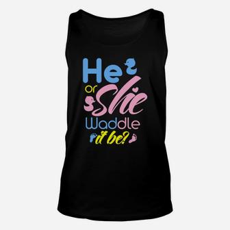 He Or She Waddle It Be Gender Reveal Party Cute Duck Game Unisex Tank Top - Monsterry AU