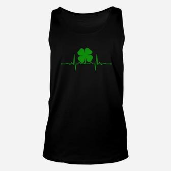 Heartbeat Irish Four Leaf Clover T-shirt St Pattys Shamrock Unisex Tank Top - Thegiftio UK